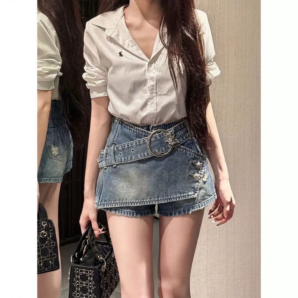Zara Retro Asymmetric Distressed Denim Bodycon Mini Skirt High Waist